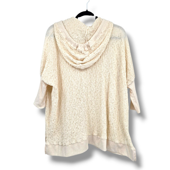 Easel Women's Crinkle Pop Fabric Lightweight Elbow Sleeve Hoodie Top Cream Small - Picture 2 of 8